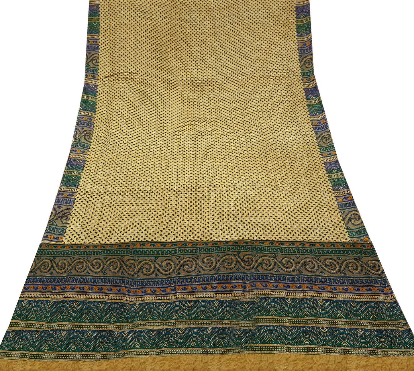 Indian Vintage Pure Crepe Silk Saree | Floral Print | 5 Yards | Soft Sewing Fabric for Dressmaking, Quilting, Crafting & Upcycling