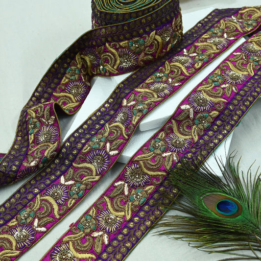 Indian Vintage Sari Border Hand Embroidered Craft Trim Lace 1Yd Sewing Sari Ribbon Dress making Dress Designing Decor Dabka