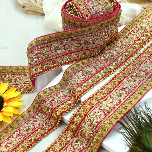 Indian Vintage Sari Border Hand Embroidered Craft Trim Lace 1Yd Sewing Sari Ribbon Dress making Dress Designing Decor Dabka Mukesh