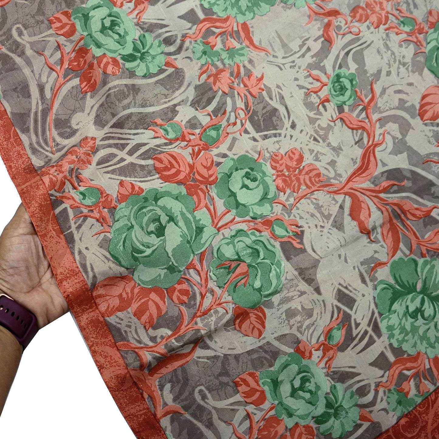 Vintage Sari Brown 100% Pure Silk Printed Saree Fabric 5yard Sewing Floral Soft Dress Designing for Crafting ,Paisley