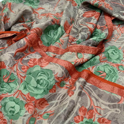 Vintage Sari Brown 100% Pure Silk Printed Saree Fabric 5yard Sewing Floral Soft Dress Designing for Crafting ,Paisley