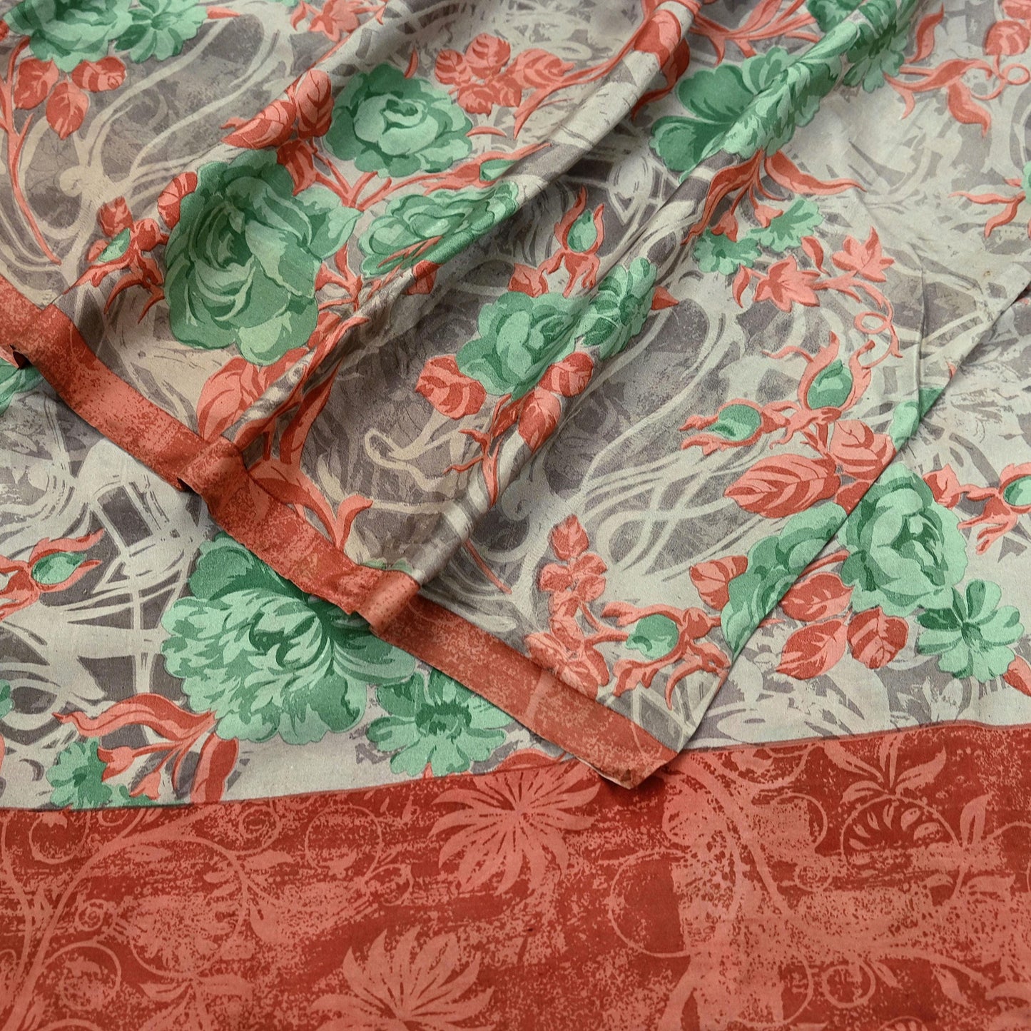 Vintage Sari Brown 100% Pure Silk Printed Saree Fabric 5yard Sewing Floral Soft Dress Designing for Crafting ,Paisley