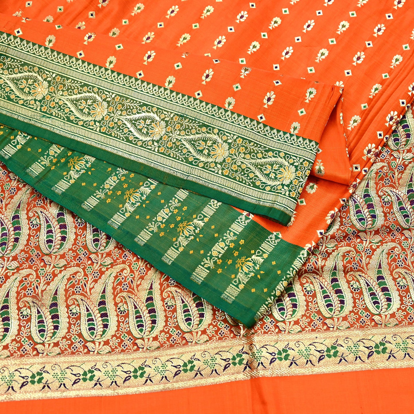 Indian Vintage Sari Orange Heavy Pure Satin Silk Woven Banarasi Brocade Saree Zari 5Yd Ethnic Dress making Crafting Bollywood
