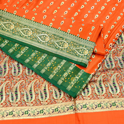 Indian Vintage Sari Orange Heavy Pure Satin Silk Woven Banarasi Brocade Saree Zari 5Yd Ethnic Dress making Crafting Bollywood