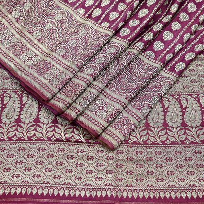 Indian Vintage Sari Heavy Wedding Pink Pure Satin Silk Woven Brocade Banarasi Sarees Silver Zari 5Yd Dress making Crafting Upcycle