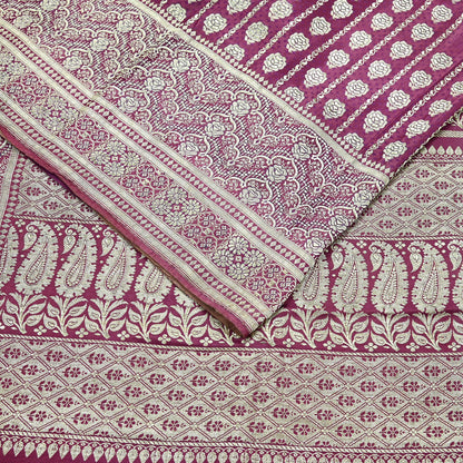 Indian Vintage Sari Heavy Wedding Pink Pure Satin Silk Woven Brocade Banarasi Sarees Silver Zari 5Yd Dress making Crafting Upcycle