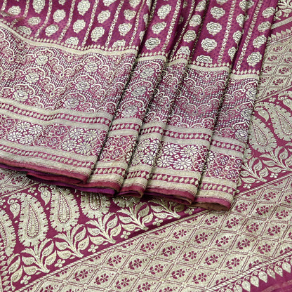 Indian Vintage Sari Heavy Wedding Pink Pure Satin Silk Woven Brocade Banarasi Sarees Silver Zari 5Yd Dress making Crafting Upcycle