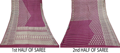 Indian Vintage Sari Heavy Wedding Pink Pure Satin Silk Woven Brocade Banarasi Sarees Silver Zari 5Yd Dress making Crafting Upcycle