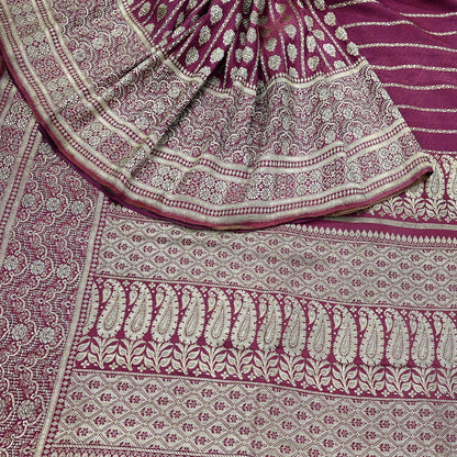 Indian Vintage Sari Heavy Wedding Pink Pure Satin Silk Woven Brocade Banarasi Sarees Silver Zari 5Yd Dress making Crafting Upcycle