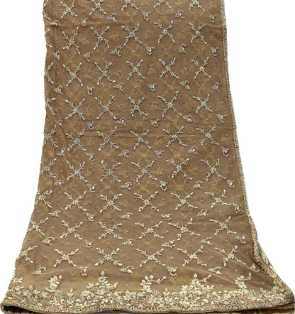 Indian Vintage Heavy Green Dupatta Net Mesh Long Stole Hand Embroidered Scarf Zardozi Zari Sequins Stole Bridal Veil