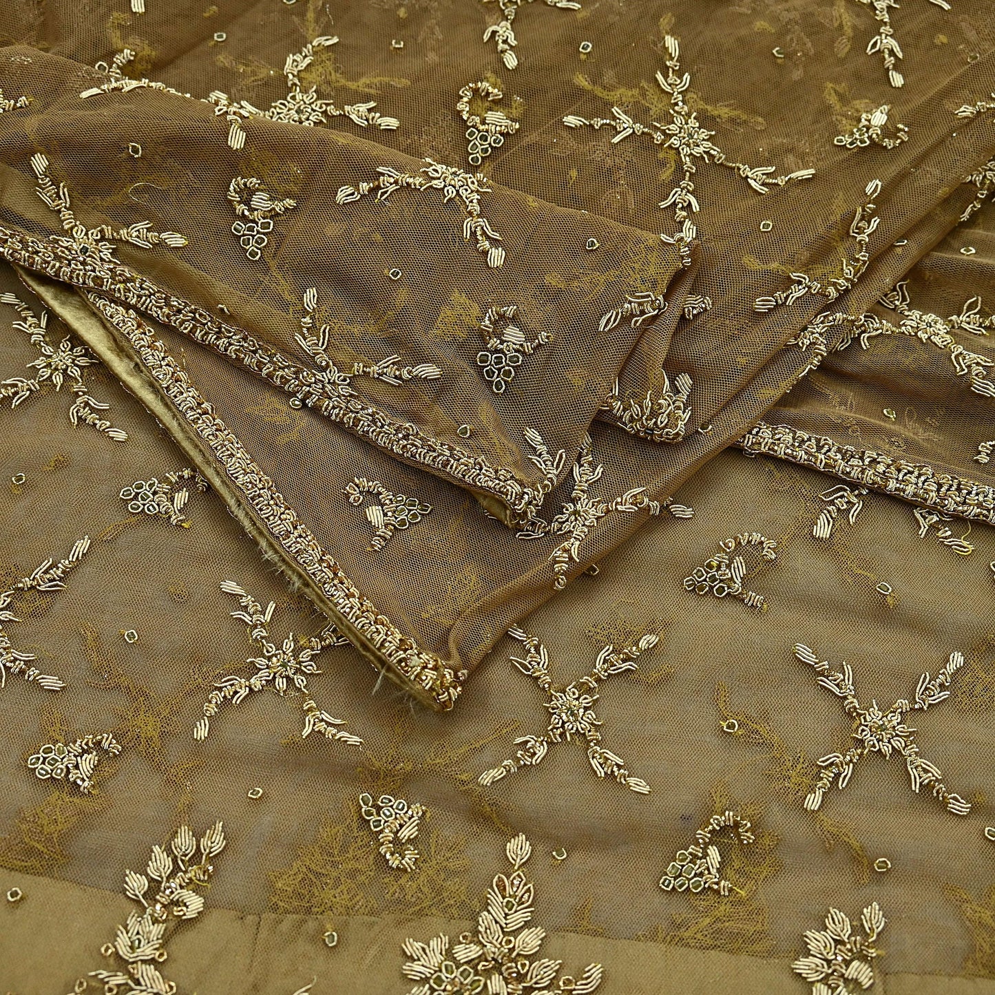 Indian Vintage Heavy Green Dupatta Net Mesh Long Stole Hand Embroidered Scarf Zardozi Zari Sequins Stole Bridal Veil