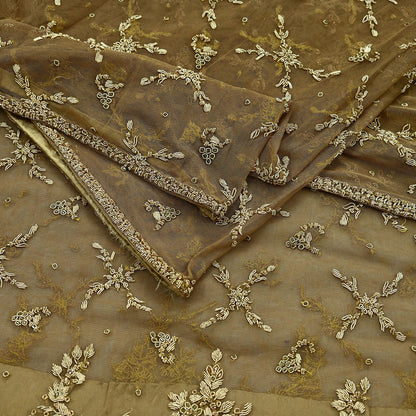 Indian Vintage Heavy Green Dupatta Net Mesh Long Stole Hand Embroidered Scarf Zardozi Zari Sequins Stole Bridal Veil