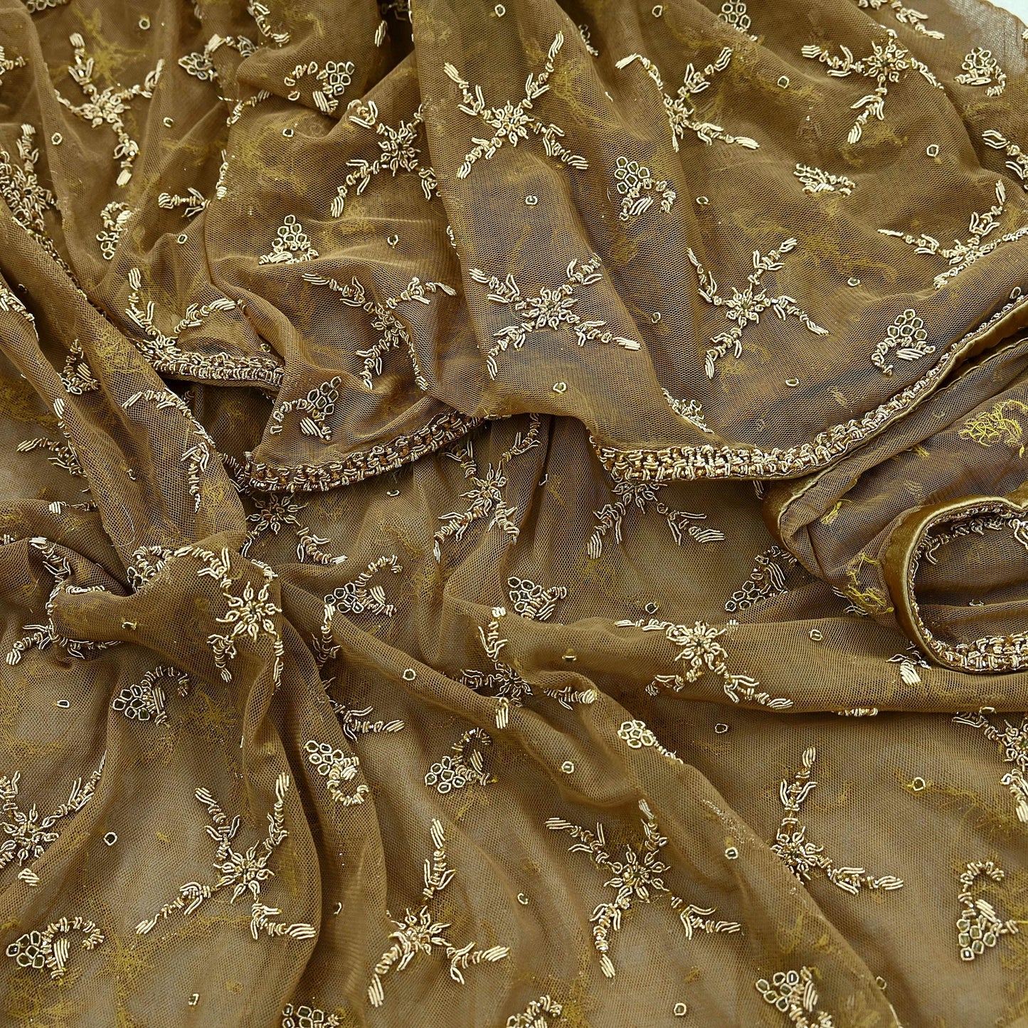 Indian Vintage Heavy Green Dupatta Net Mesh Long Stole Hand Embroidered Scarf Zardozi Zari Sequins Stole Bridal Veil