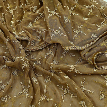 Indian Vintage Heavy Green Dupatta Net Mesh Long Stole Hand Embroidered Scarf Zardozi Zari Sequins Stole Bridal Veil