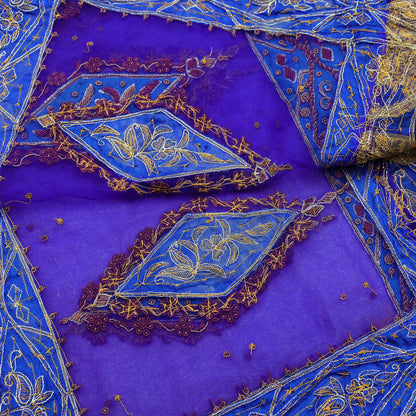 Indian Vintage Heavy Wedding Purple Dupatta Pure Organza Silk Long Stole Hand Embroidered Scarves Zardozi Zari Bridal Veil Wrap Hijab