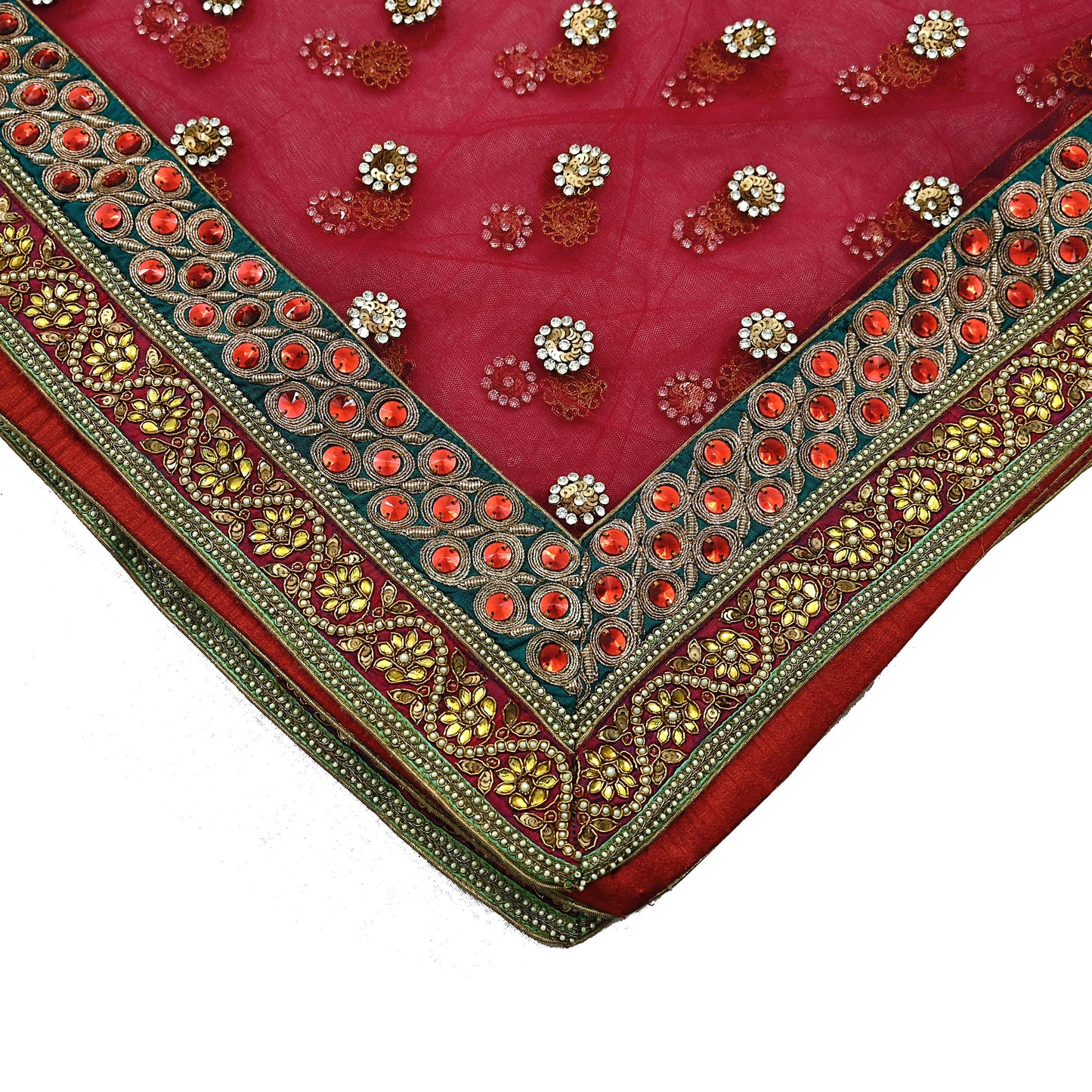 Indian Vintage Heavy Pink Dupatta Net Mesh Long Stole Hand Embroidered Scarf Zardozi Zari Glass Beaded Stole