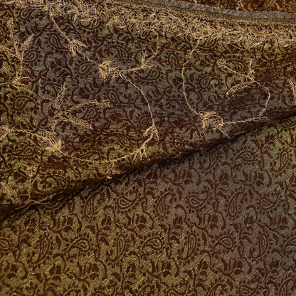 Indian Vintage Heavy Golden Brown Saree Blend Georgette Hand Embroidered Sari Craft Fabric 6Yd Sewing Soft Ethnic Zari Dress Making