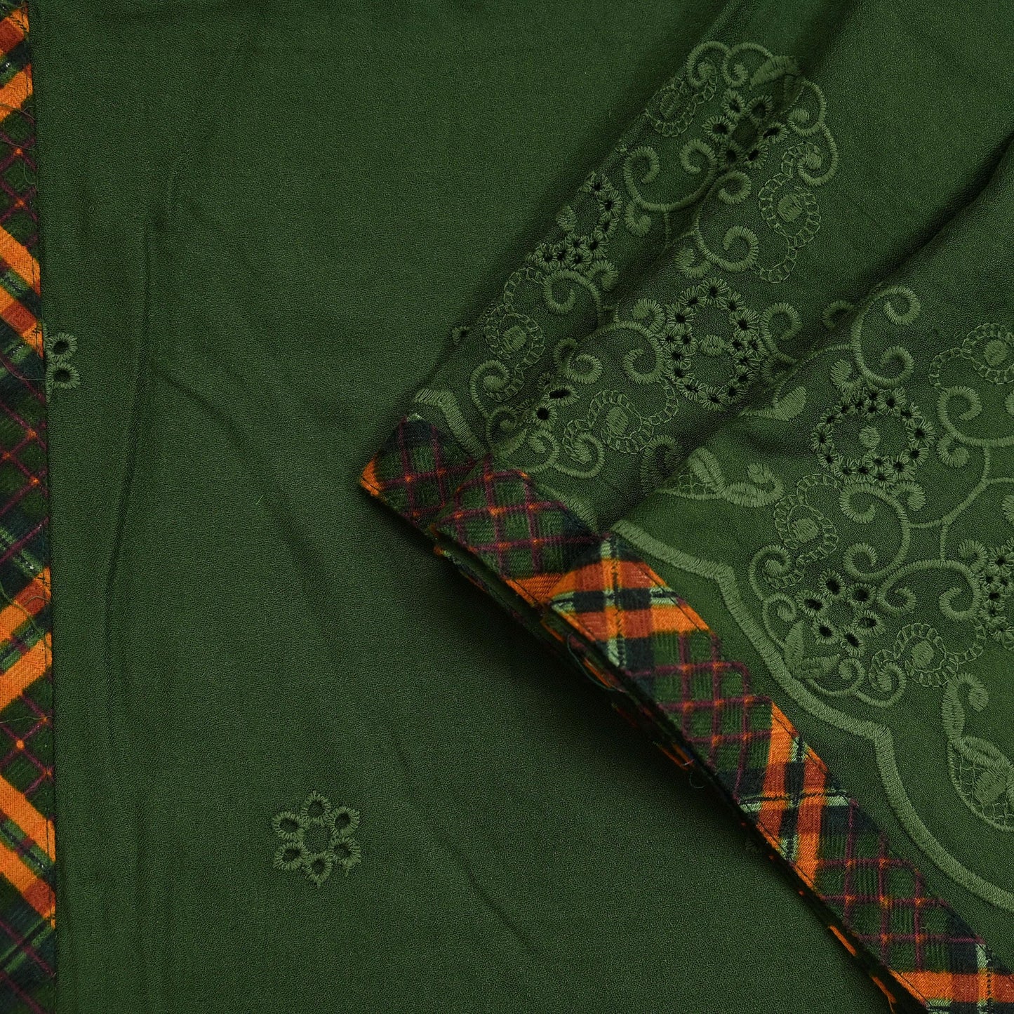 Indian Teal Green Vintage Dupatta Long Stole Hand Embroidered Blend Cotton Scarf Veil Soft Floral
