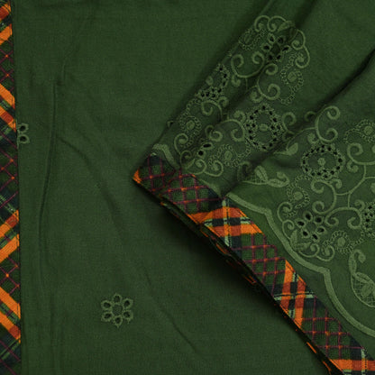 Indian Teal Green Vintage Dupatta Long Stole Hand Embroidered Blend Cotton Scarf Veil Soft Floral