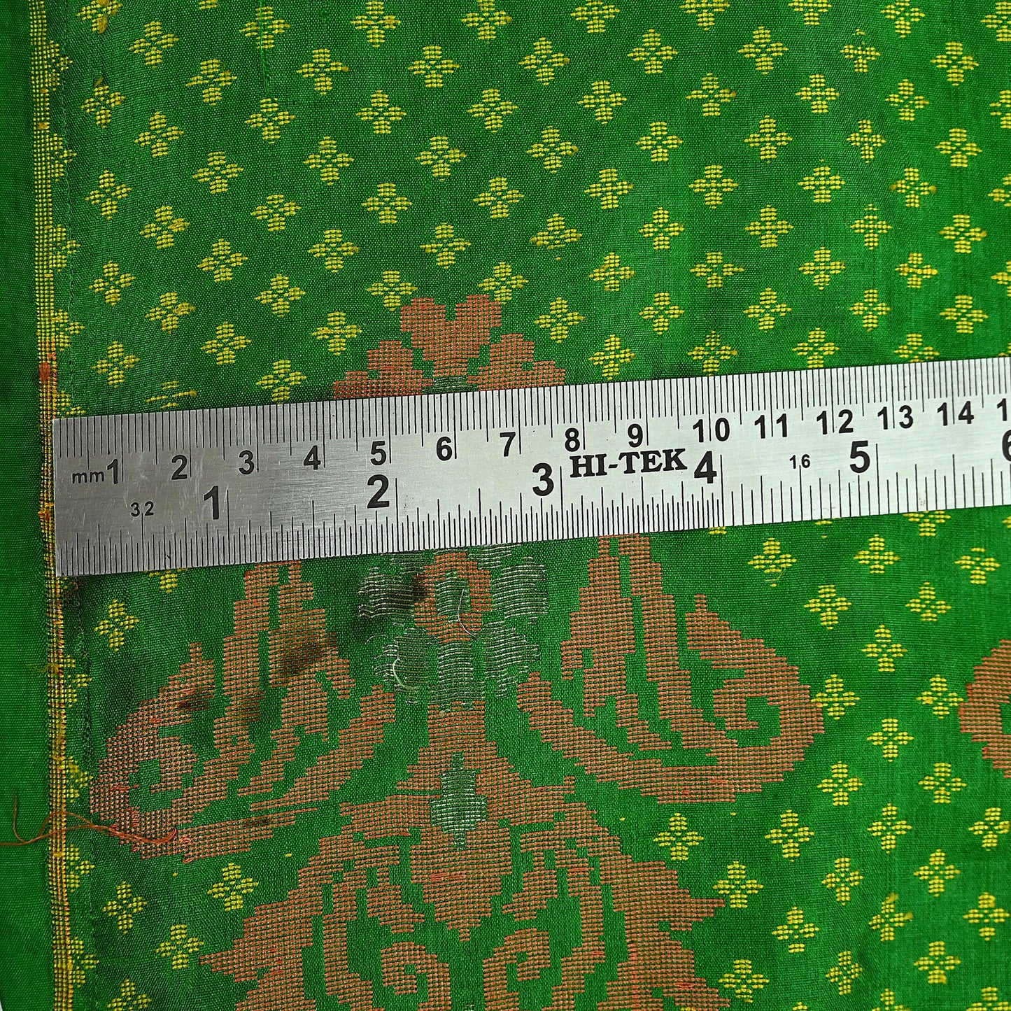 Vintage Handwoven Silk Saree, Red & Green Floral Fabric, 5.5 Yd
