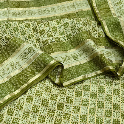 Indian Vintage Sari Green & Ivory Pure Silk Hand Woven Bandhani Gharchola Sarees 5yd Craft Fabric Sewing Zari Ethnic Bollywood sarees