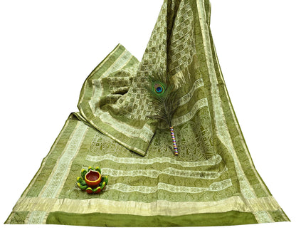 Indian Vintage Sari Green & Ivory Pure Silk Hand Woven Bandhani Gharchola Sarees 5yd Craft Fabric Sewing Zari Ethnic Bollywood sarees