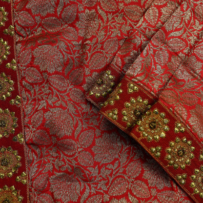 Indian Antique Vintage Heavy Red Dupatta Pure Silk Long Stole Hand Woven Banarasi Veil Scarves Zari Stole Ethnic Wear Bridal Hijab