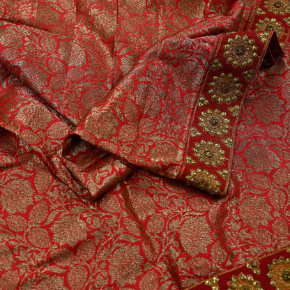 Indian Antique Vintage Heavy Red Dupatta Pure Silk Long Stole Hand Woven Banarasi Veil Scarves Zari Stole Ethnic Wear Bridal Hijab