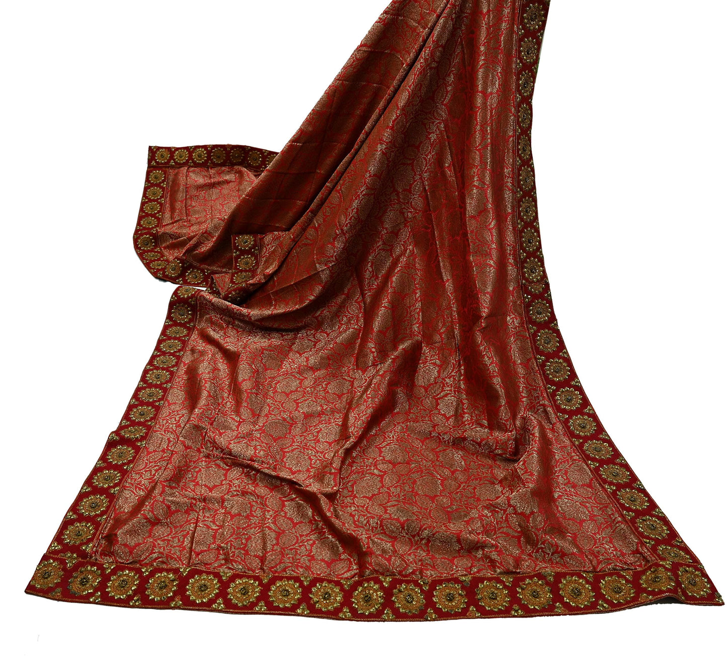 Indian Antique Vintage Heavy Red Dupatta Pure Silk Long Stole Hand Woven Banarasi Veil Scarves Zari Stole Ethnic Wear Bridal Hijab