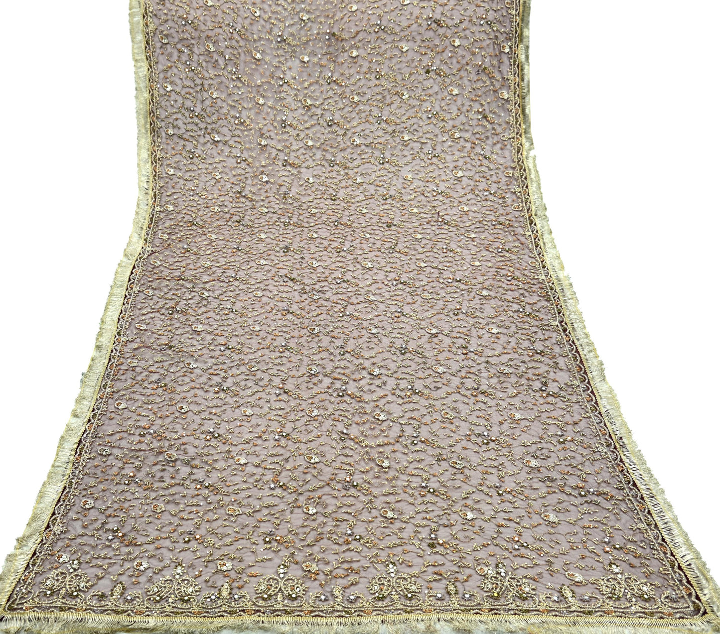 Indian Vintage Heavy Maroon Dupatta Net Mesh Long Stole Hand Embroidered Scarves Zardozi/ Dabka Zari Sequins Stole Bridal/Wedding Wear