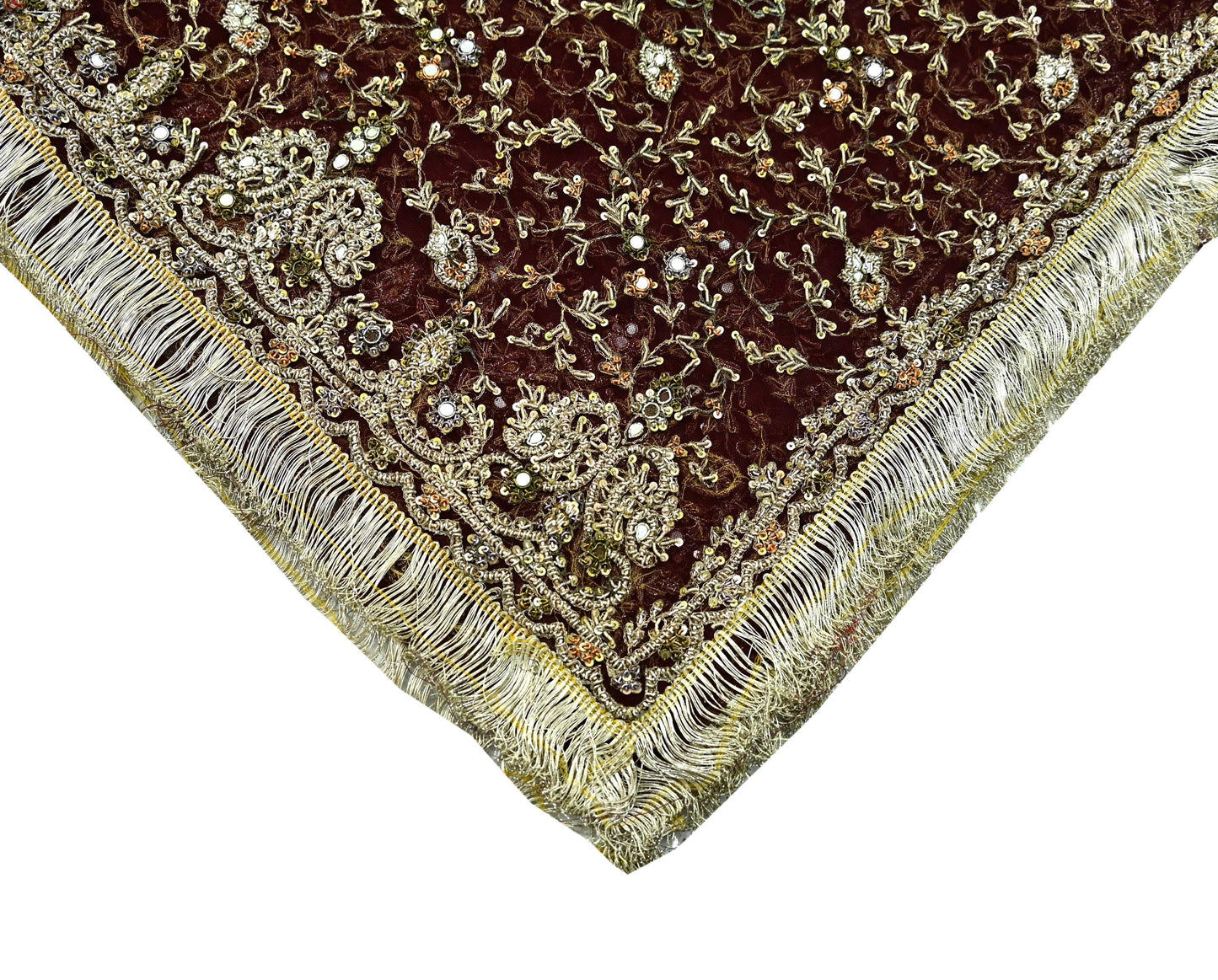 Indian Vintage Heavy Maroon Dupatta Net Mesh Long Stole Hand Embroidered Scarves Zardozi/ Dabka Zari Sequins Stole Bridal/Wedding Wear