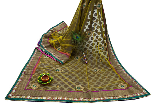 Indian Vintage Heavy Sari Net/Mesh Embroidered Sarees Fabric 5Yd Sewing Soft Sequins Floral Zari Bridal/wedding Saris Bollywood