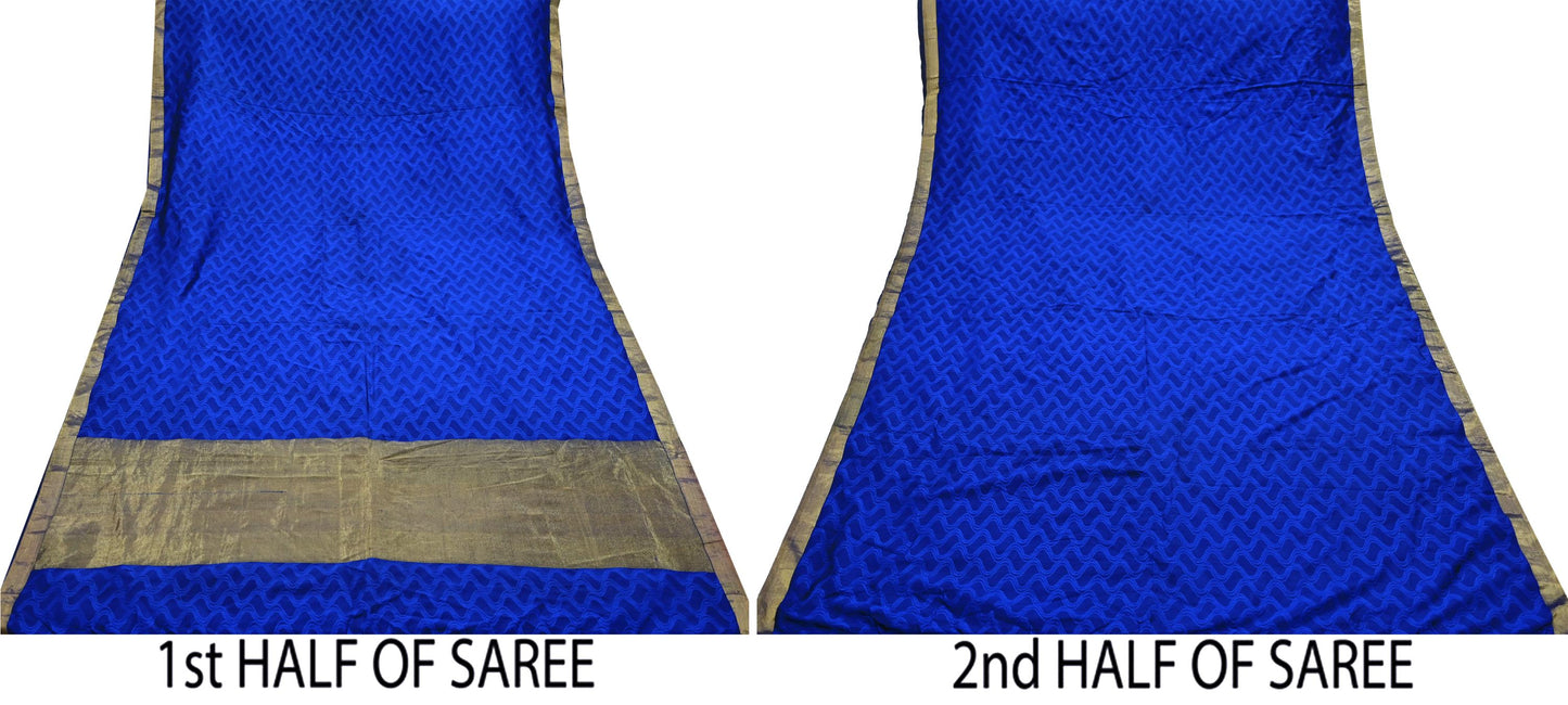 Indian Vintage Heavy Blue Kanjivaram Saree 100% Pure Silk Zari 5Yd Floral Crafting Dress making Crafting Quilting Bollywood Saree