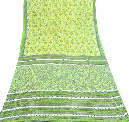 Indian Vintage Sari Green & White Printed Pure Cotton Sarees 5Yd Craft Fabric Soft Sewing Sarong Wrap Boho Upcycle quilting Dress making