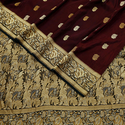 Indian Vintage Sari Black & Maroon 100% Pure Silk Hand Woven Sarees Craft Fabric 5Yd Ethnic Sewing Dress making Crafting Quilting Upcycle