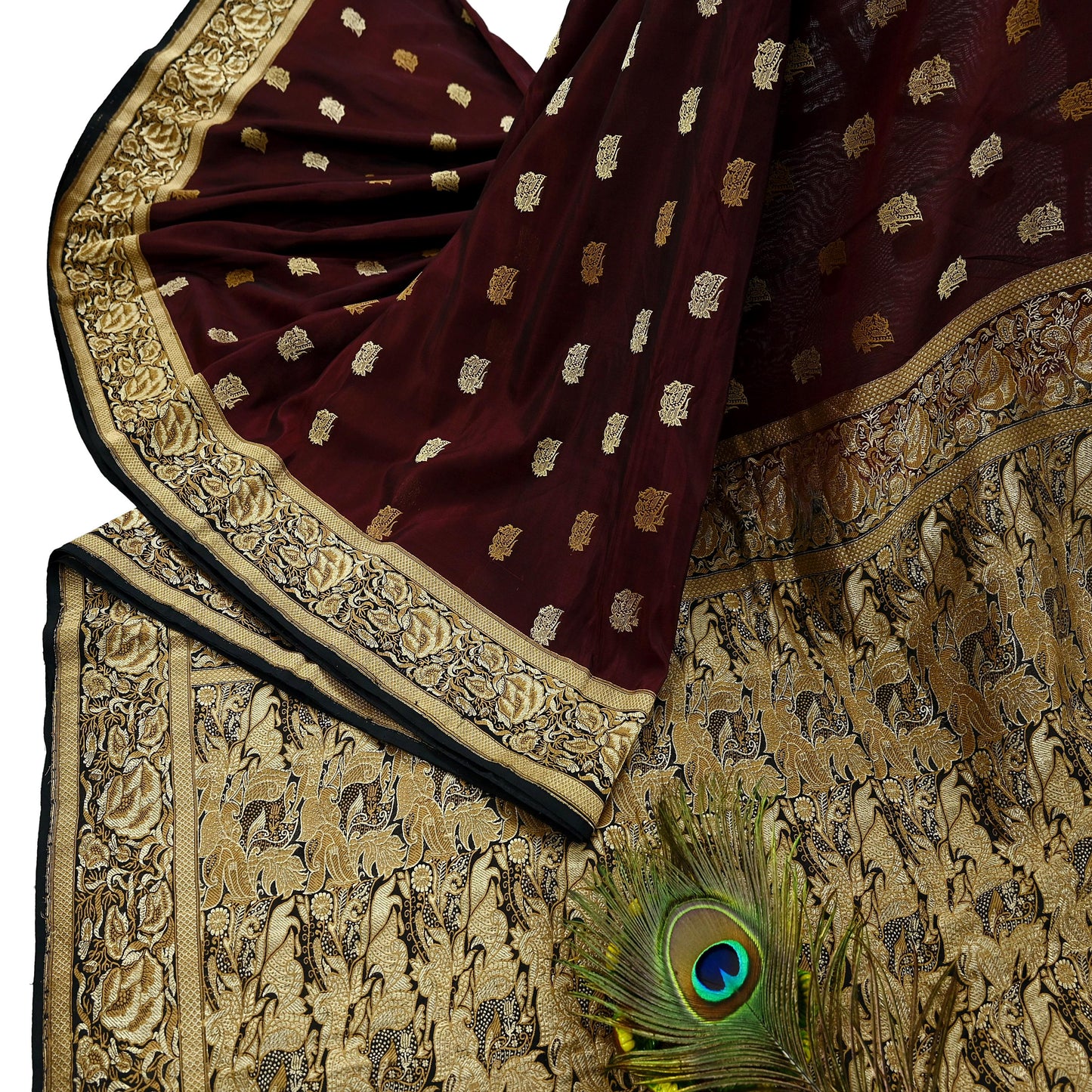 Indian Vintage Sari Black & Maroon 100% Pure Silk Hand Woven Sarees Craft Fabric 5Yd Ethnic Sewing Dress making Crafting Quilting Upcycle