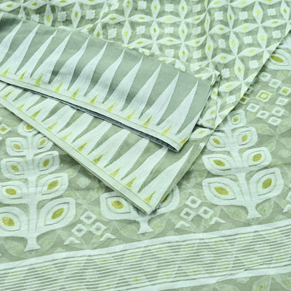 Indian Vintage Sarees Gray Cotton Hand Woven Jamdani Sari 5yd Ethnic Floral Craft Fabric Dress making Upcycle Crafting Quilting