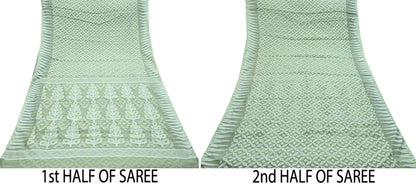 Indian Vintage Sarees Gray Cotton Hand Woven Jamdani Sari 5yd Ethnic Floral Craft Fabric Dress making Upcycle Crafting Quilting