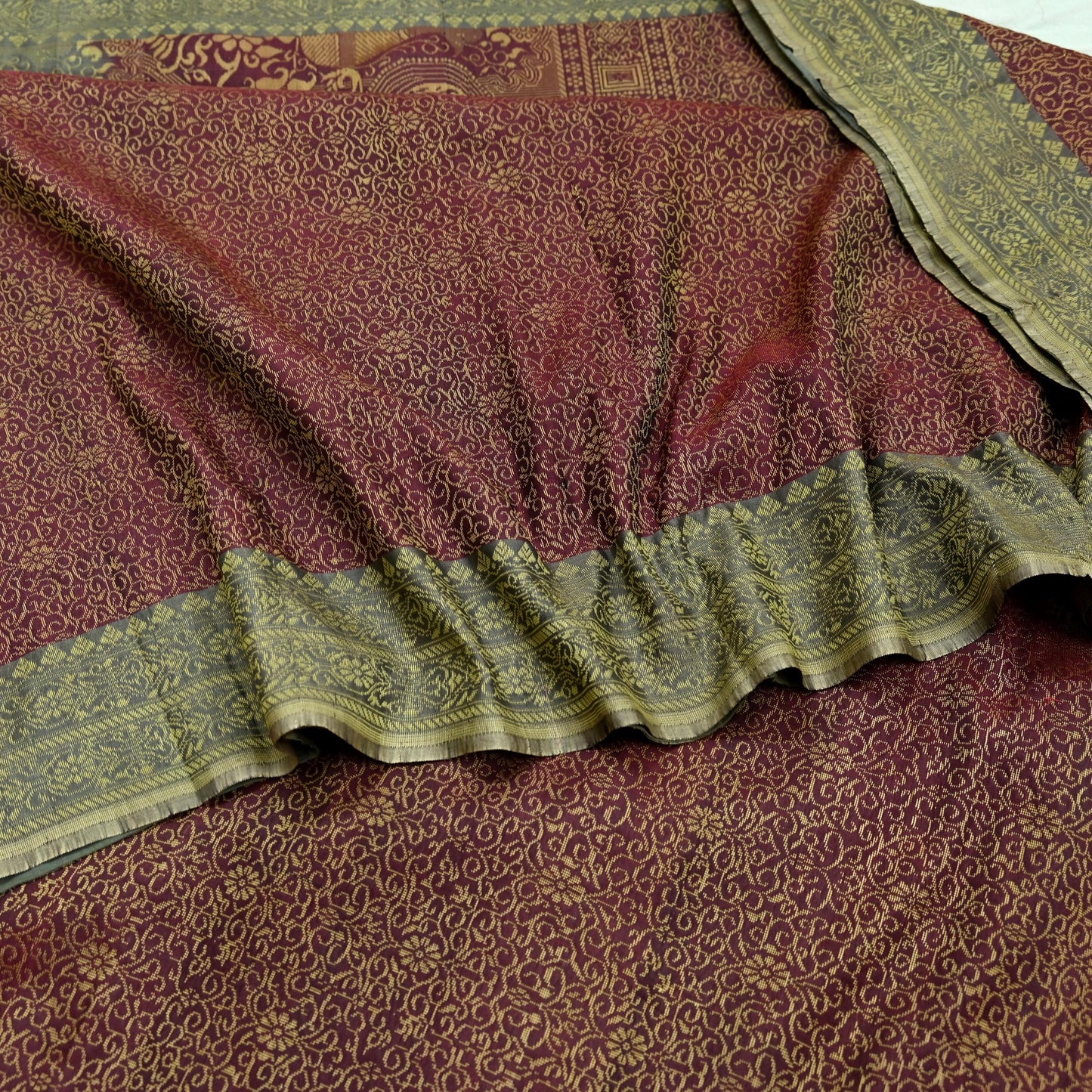 Indian Vintage Sari Gray & Purple 100% Pure Silk Hand Woven Sarees Craft Fabric 5Yd Ethnic Sewing Dress making Crafting Quilting Upcycle