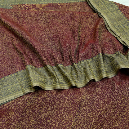 Indian Vintage Sari Gray & Purple 100% Pure Silk Hand Woven Sarees Craft Fabric 5Yd Ethnic Sewing Dress making Crafting Quilting Upcycle