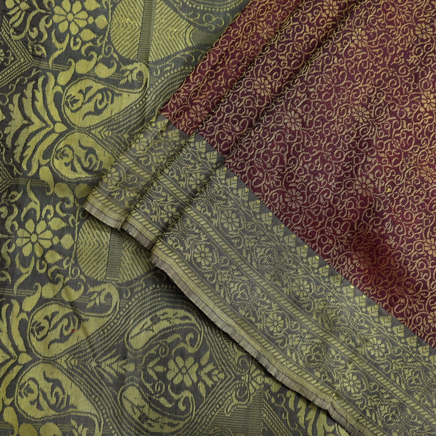 Indian Vintage Sari Gray & Purple 100% Pure Silk Hand Woven Sarees Craft Fabric 5Yd Ethnic Sewing Dress making Crafting Quilting Upcycle