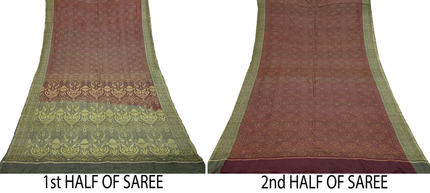 Indian Vintage Sari Gray & Purple 100% Pure Silk Hand Woven Sarees Craft Fabric 5Yd Ethnic Sewing Dress making Crafting Quilting Upcycle