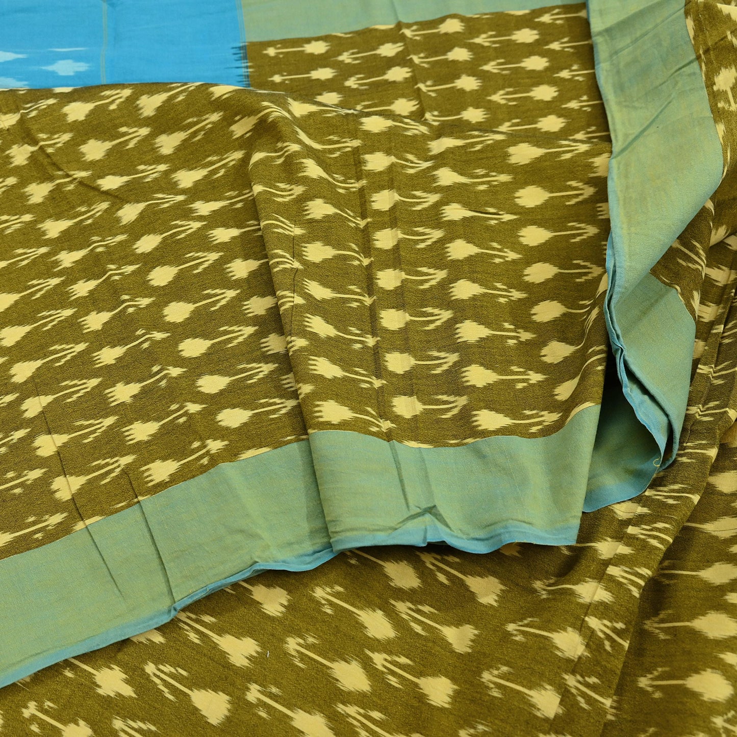 Indian Vintage Blue & Green Saree Ikat Printed Pure Cotton Sari Craft Fabric 5Yd Sewing Sarong Wrap Boho Dress Making Quilting Upcycle