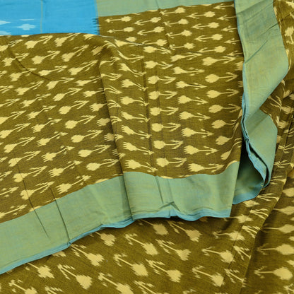 Indian Vintage Blue & Green Saree Ikat Printed Pure Cotton Sari Craft Fabric 5Yd Sewing Sarong Wrap Boho Dress Making Quilting Upcycle