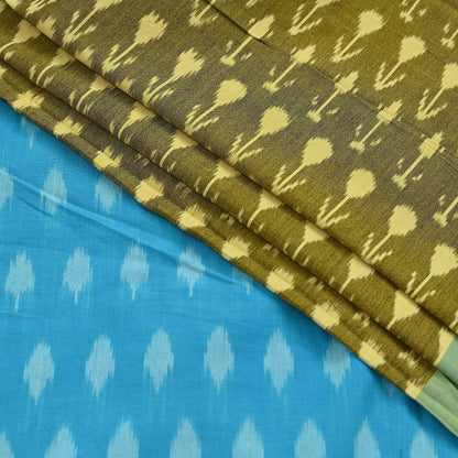 Indian Vintage Blue & Green Saree Ikat Printed Pure Cotton Sari Craft Fabric 5Yd Sewing Sarong Wrap Boho Dress Making Quilting Upcycle