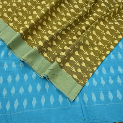 Indian Vintage Blue & Green Saree Ikat Printed Pure Cotton Sari Craft Fabric 5Yd Sewing Sarong Wrap Boho Dress Making Quilting Upcycle