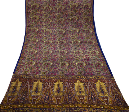 Indian Vintage Maroon Pure Crepe Silk Printed Saree | 5 Yards | Floral Craft Fabric | Soft Drape for Sewing,Dressmaking, Quilting &Upcycling