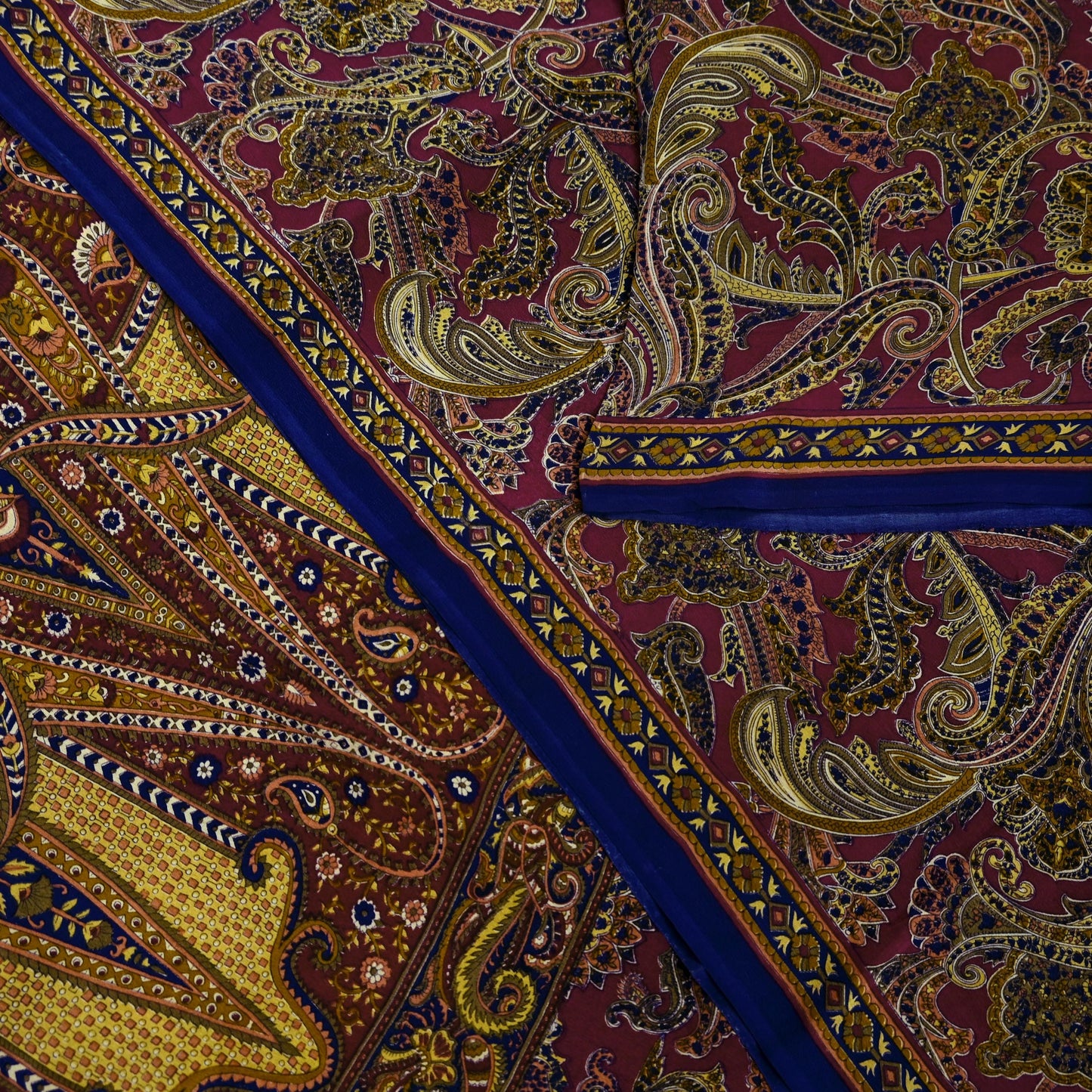 Indian Vintage Maroon Pure Crepe Silk Printed Saree | 5 Yards | Floral Craft Fabric | Soft Drape for Sewing,Dressmaking, Quilting &Upcycling