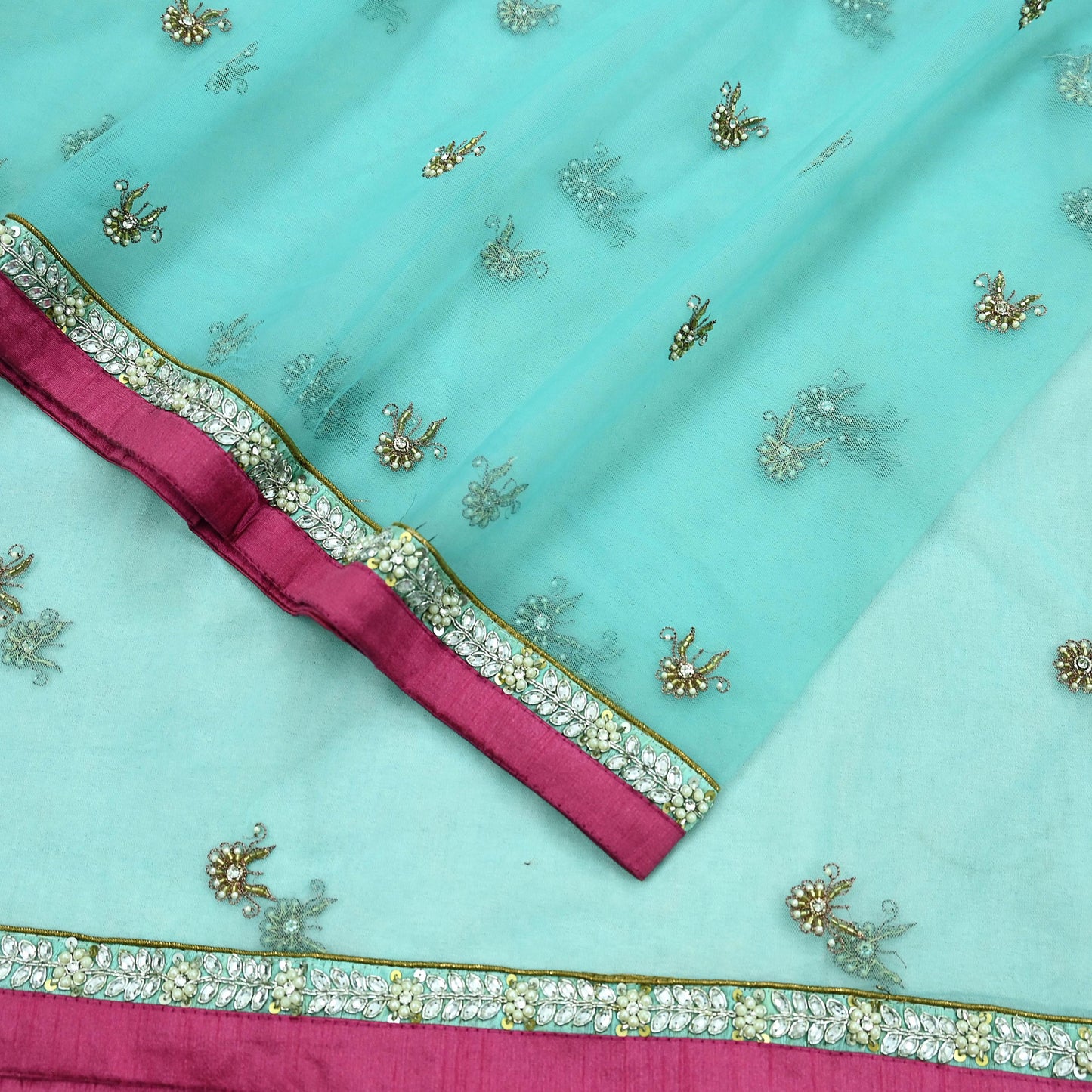 Indian Vintage Heavy Blue Dupatta Net Mesh Long Stole Hand Embroidered Scarves Golden Zardozi Zari Sequins Hijab Veil wrap Boho