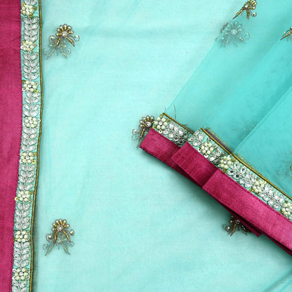 Indian Vintage Heavy Blue Dupatta Net Mesh Long Stole Hand Embroidered Scarves Golden Zardozi Zari Sequins Hijab Veil wrap Boho